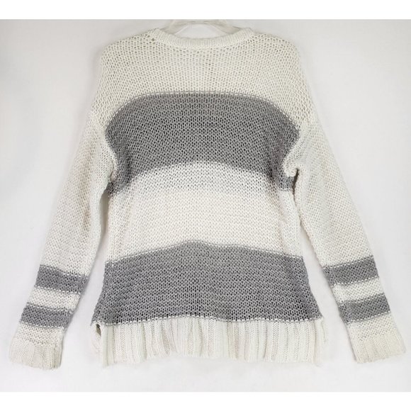 Aeropostale Sweater Womens Small Gray White Striped Casual Preppy Open Knit Top - Picture 2 of 10